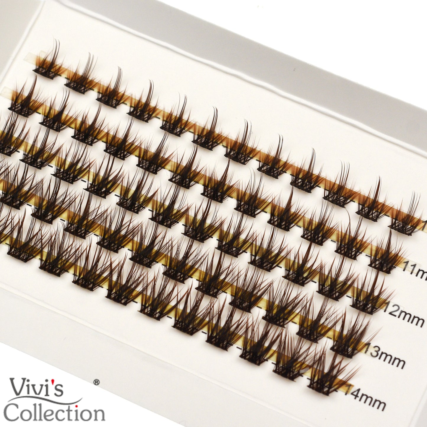 10-14mm Brown, D Curl Cluster Lashes, Spiky, Manga
