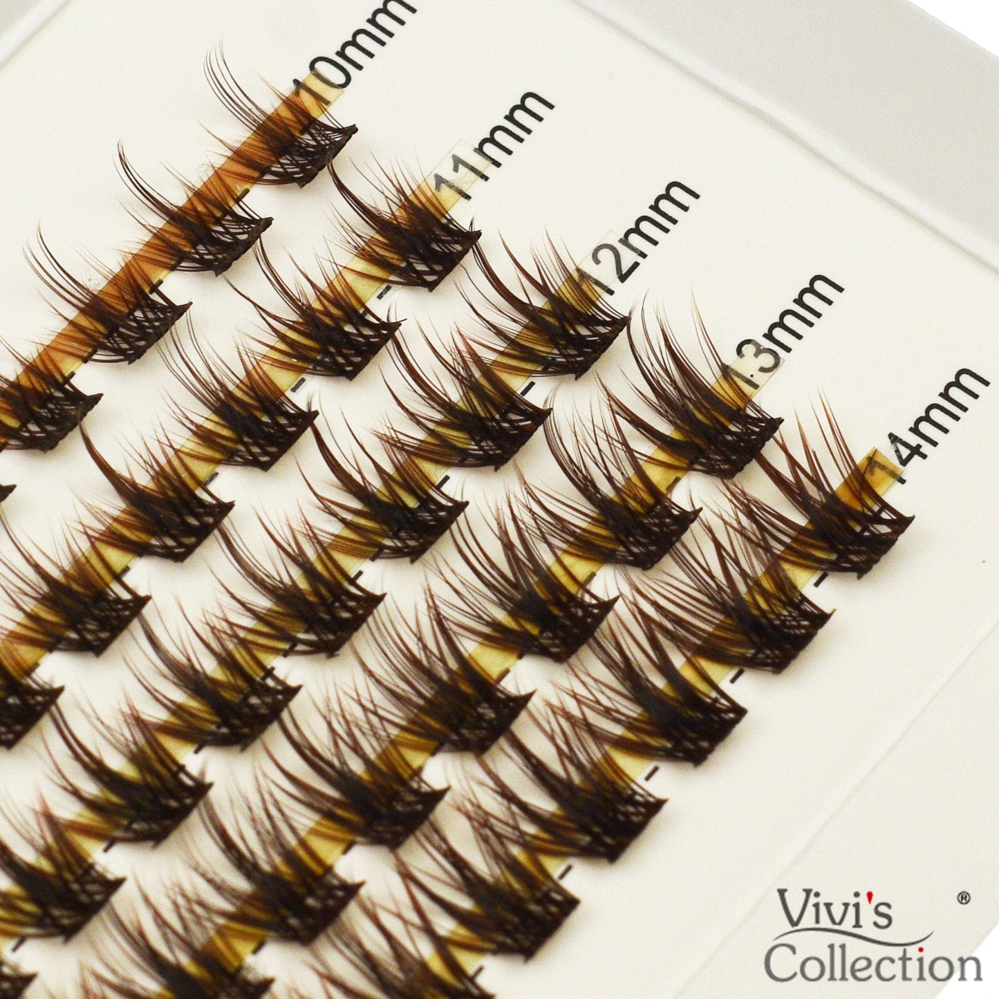 10-14mm Brown, D Curl Cluster Lashes, Spiky, Manga