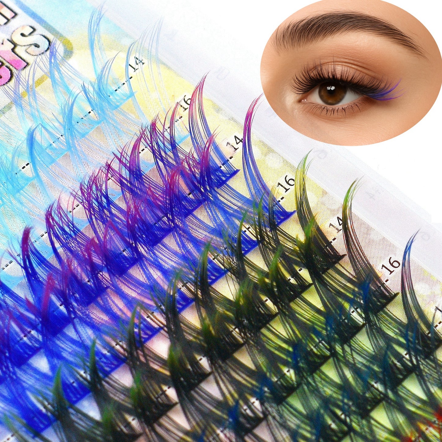 Lashes Cluster - Colored Individual Eyelashes - D Curl - 14 16mm