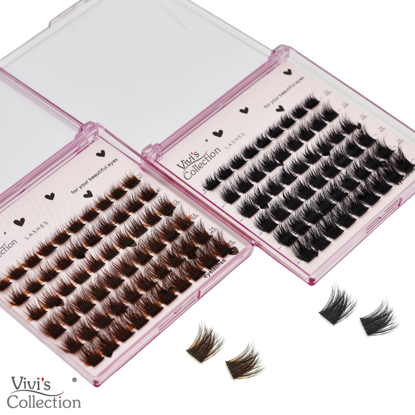 Cluster Lashes - Brown - 5D Fluffy Thick - D Curl Wispy 10-16mm