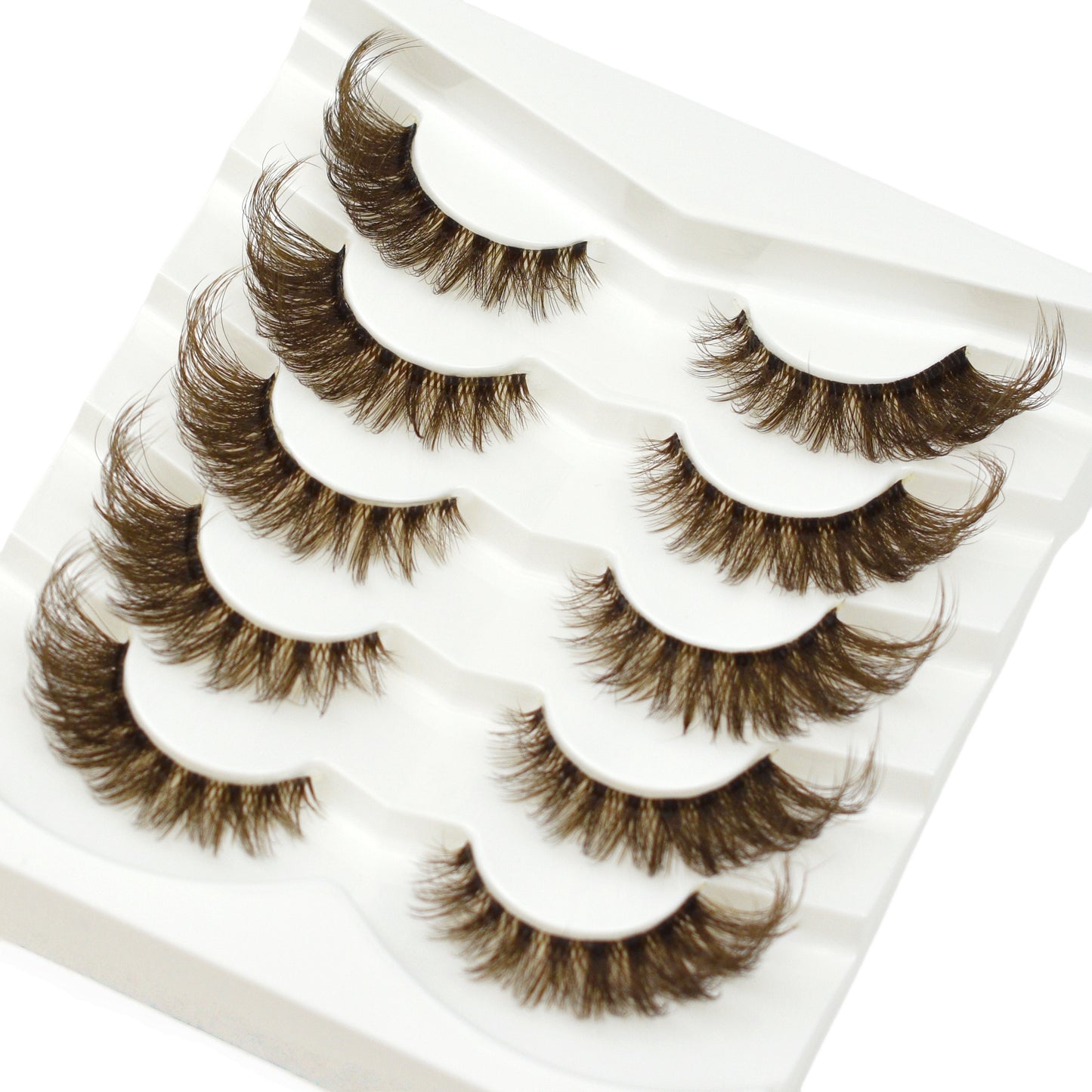 Wispy Cat Eye Lashes- Brown Long Fluffy Winged Eyelashes -1.5cm