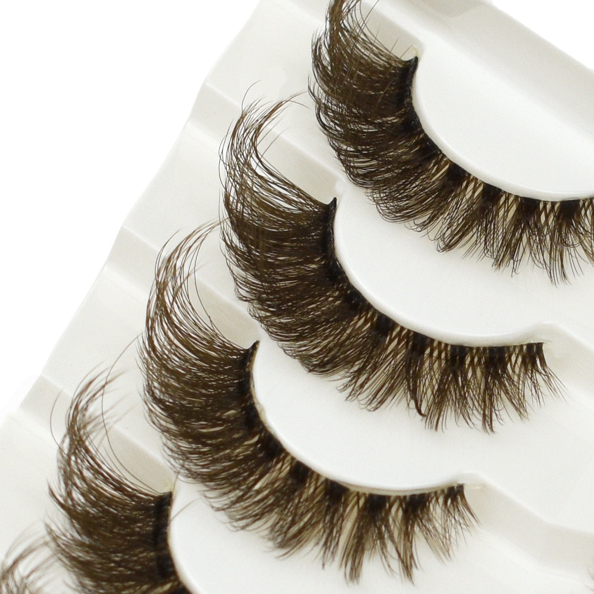 Wispy Cat Eye Lashes- Brown Long Fluffy Winged Eyelashes -1.5cm