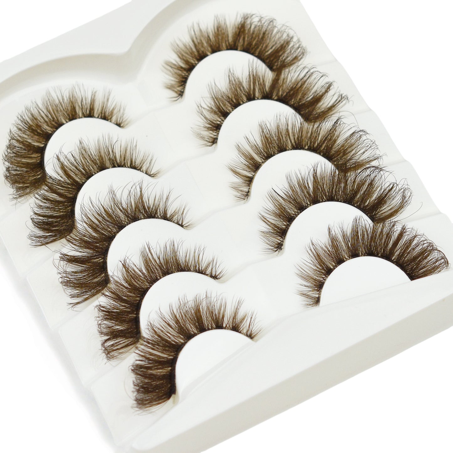 Wispy Cat Eye Lashes- Brown Long Fluffy Winged Eyelashes -1.5cm