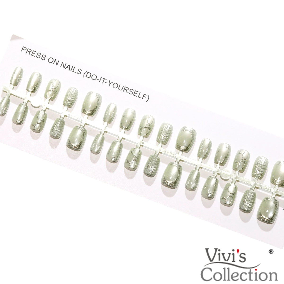 Press on Nails - Short Square - Light Green + Silver