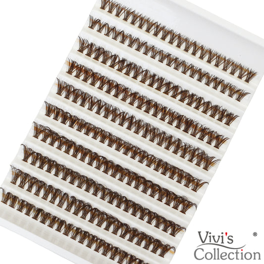 Cluster Lashes - Brown - 40p D Curl  (8-16mm) Fluffy