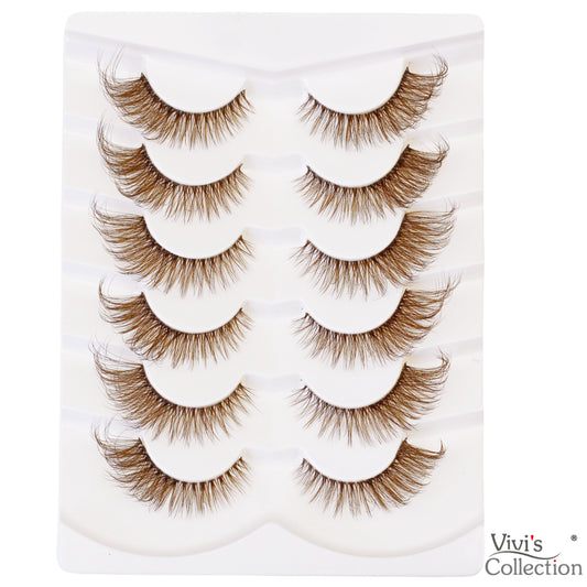 False Eyelashes - Brown Lashes Wispy Cat Eye Long Winged