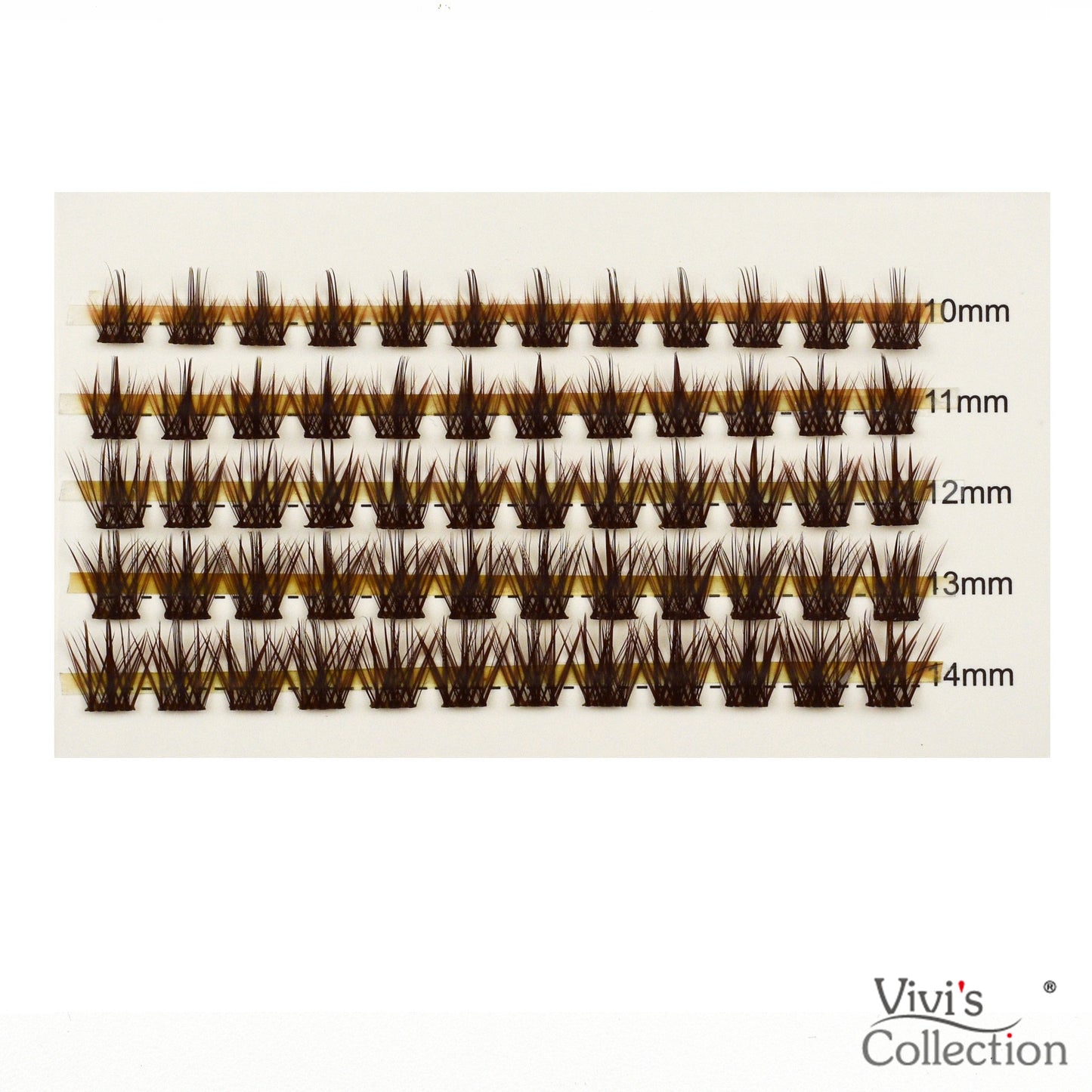 10-14mm Brown, D Curl Cluster Lashes, Spiky, Manga