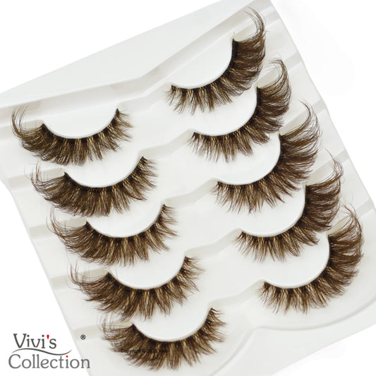 Wispy Cat Eye Lashes- Brown Long Fluffy Winged Eyelashes -1.5cm